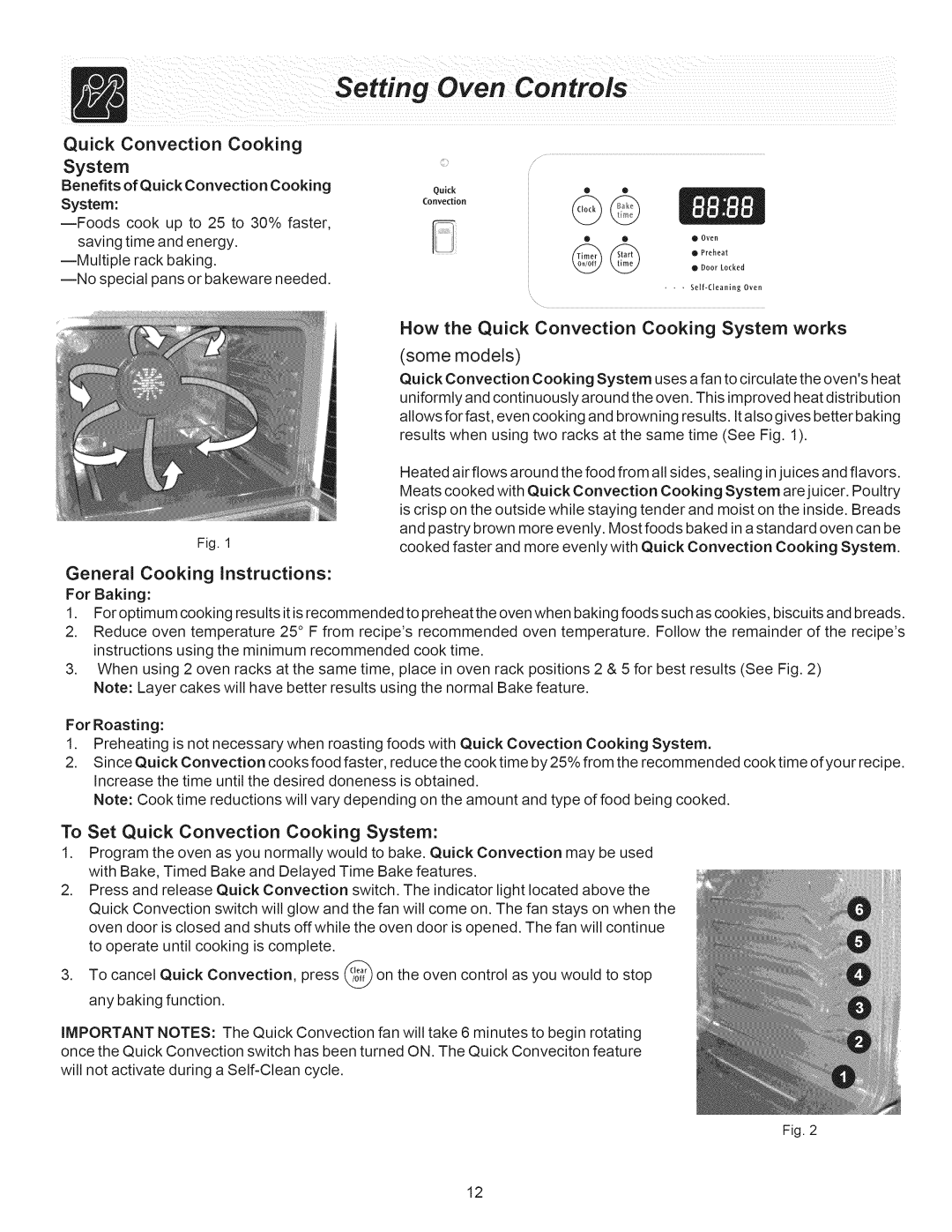 Crosley ES300 Quick Convection Cooking System, How the Quick Convection, works, some models, General Cooking instructions 