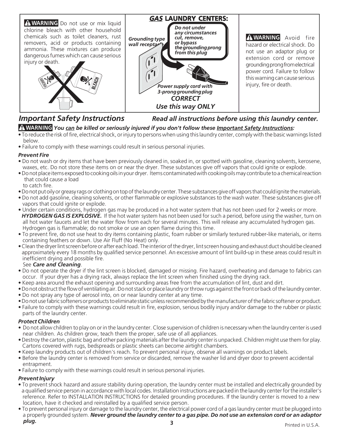 Crosley Laundry Center manual Read all instructions before using this laundry center 