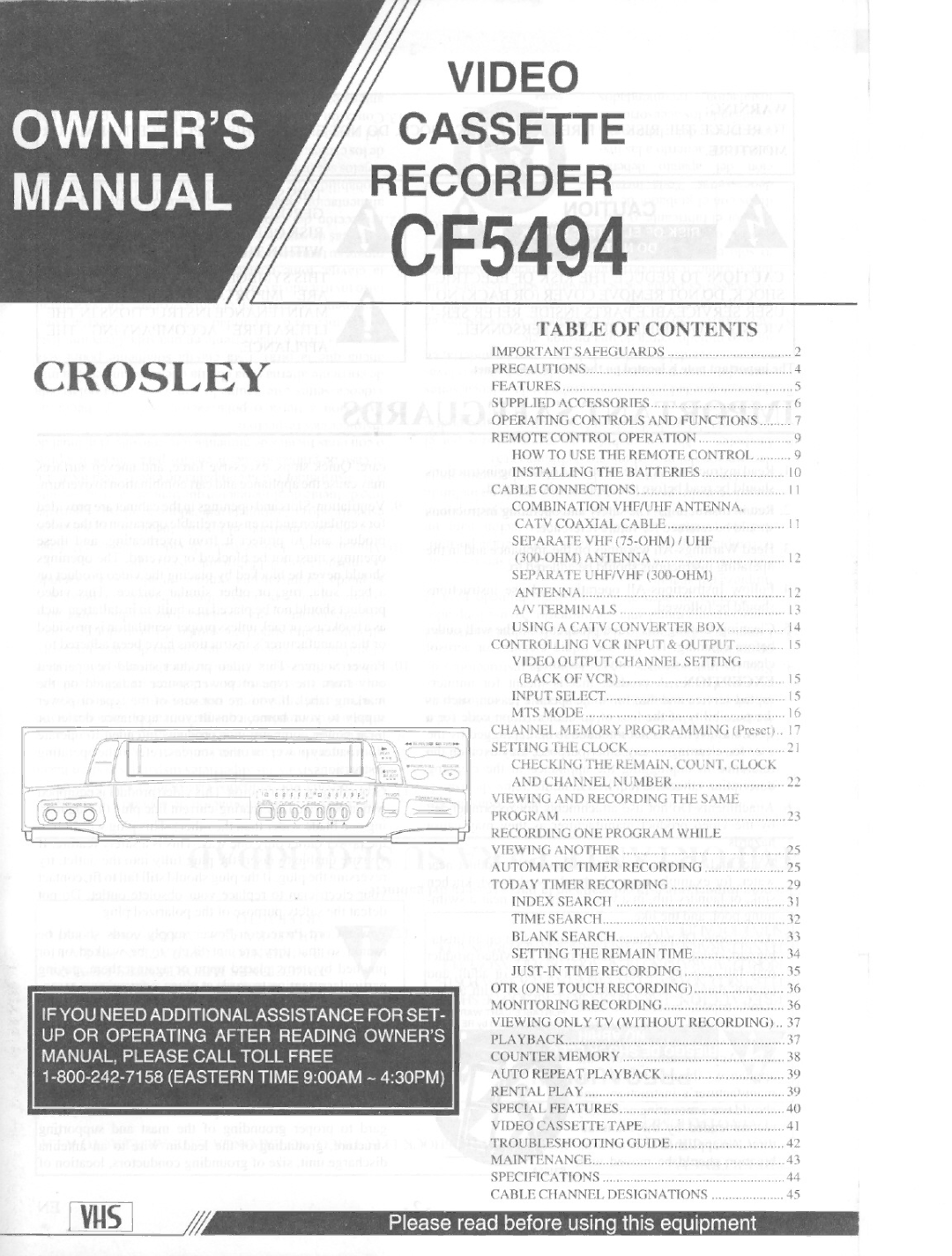 Crosley Radio CF5494 manual 