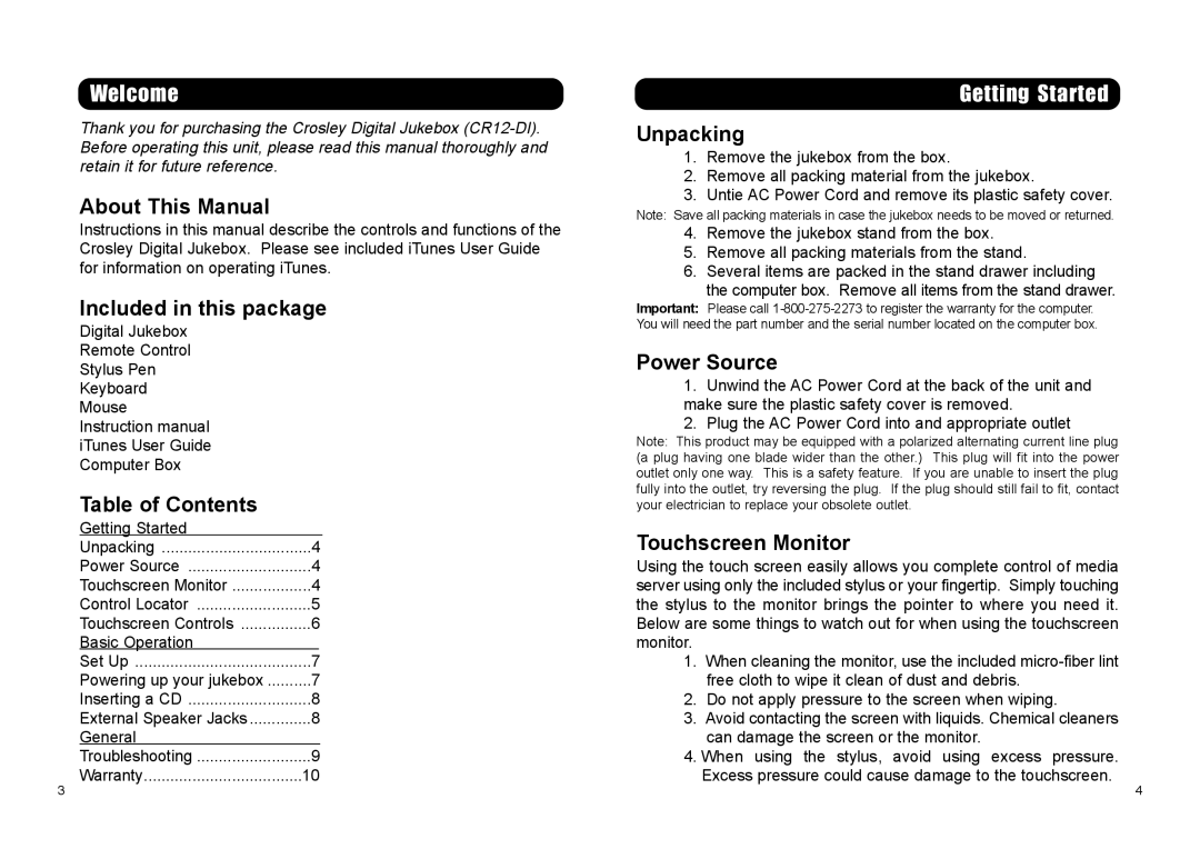 Crosley Radio CR-12DI instruction manual Welcome, Getting Started 