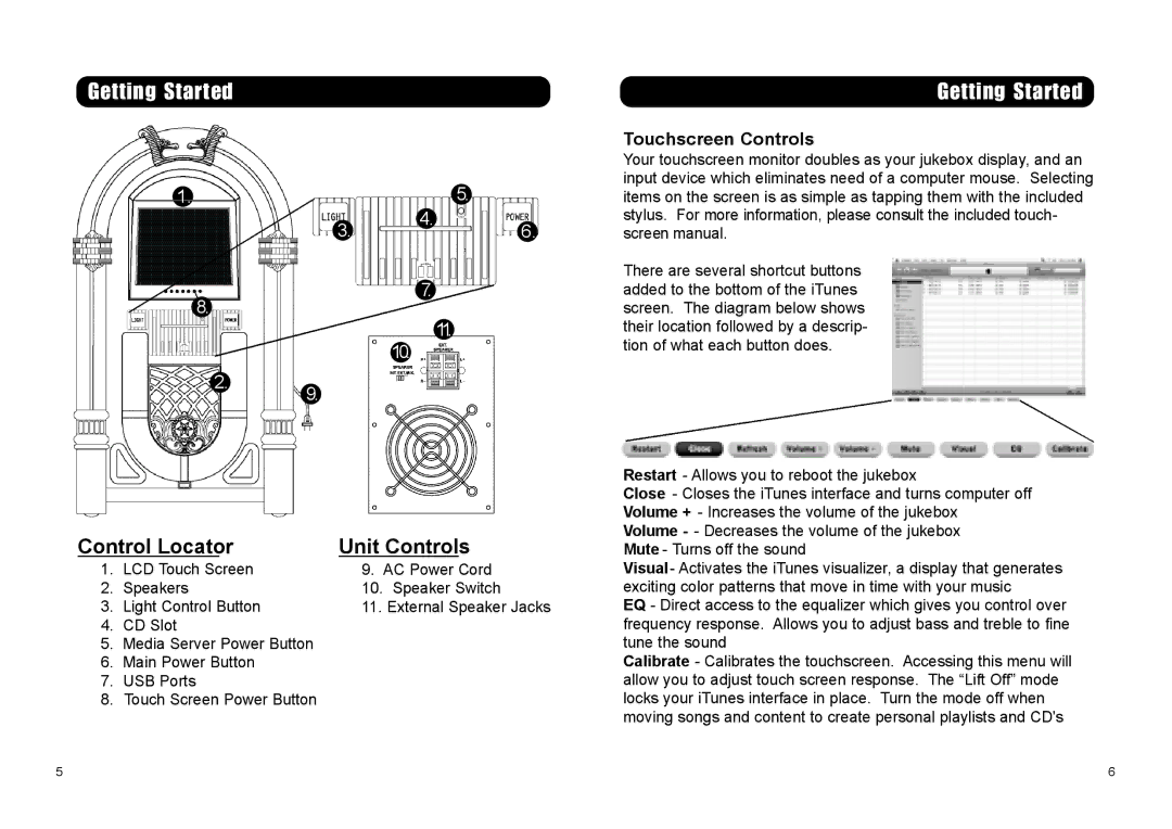 Crosley Radio CR-12DI instruction manual Control Locator Unit Controls, Touchscreen Controls 