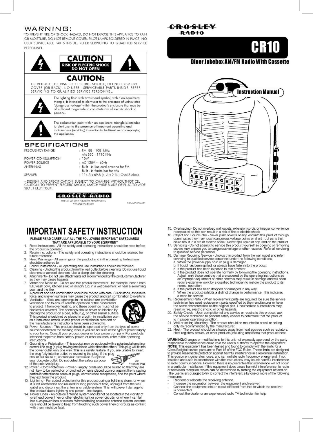 Crosley Radio CR10 manual 