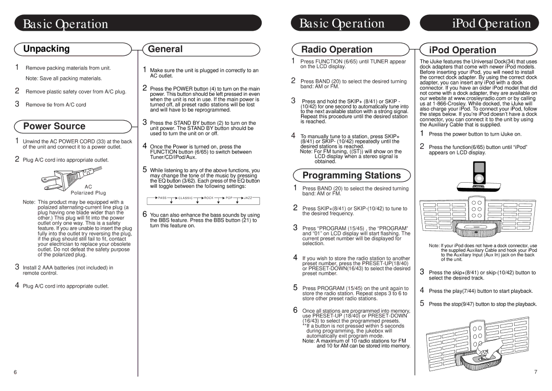 Crosley Radio CR12-2 instruction manual Basic Operation 