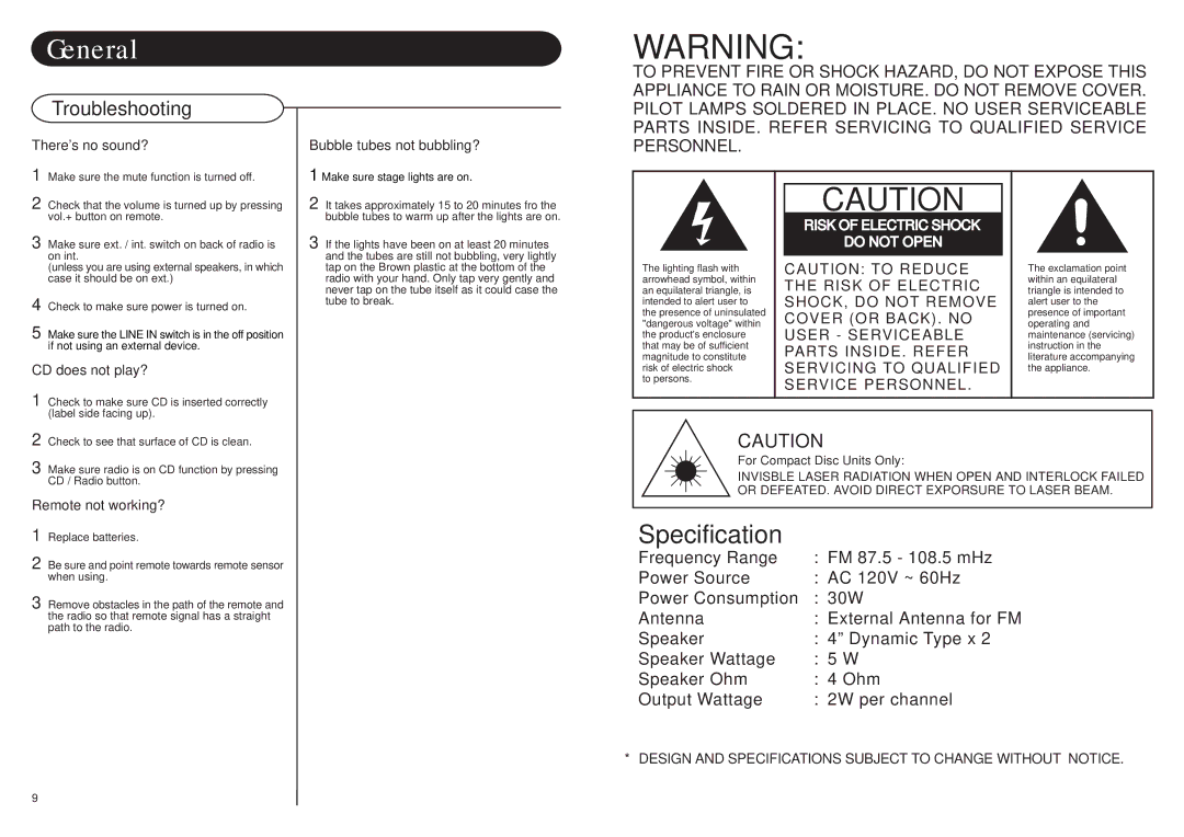 Crosley Radio CR16 instruction manual General, Troubleshooting 