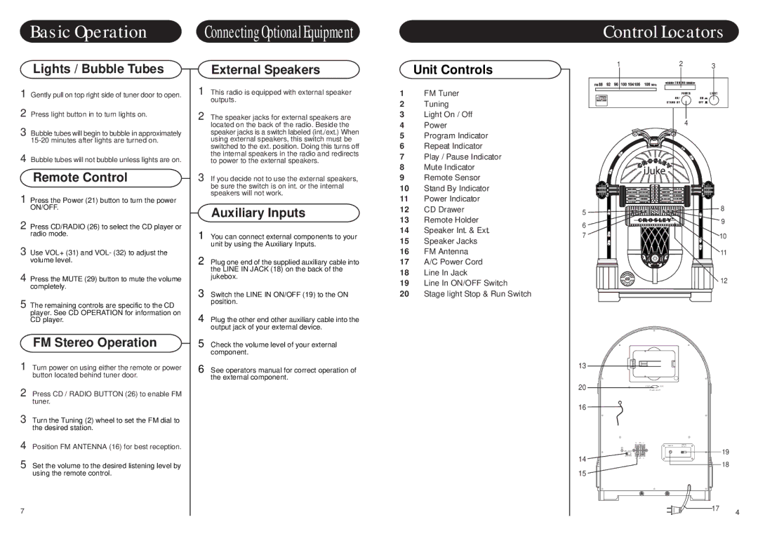 Crosley Radio CR16 instruction manual Basic Operation, Control Locators 