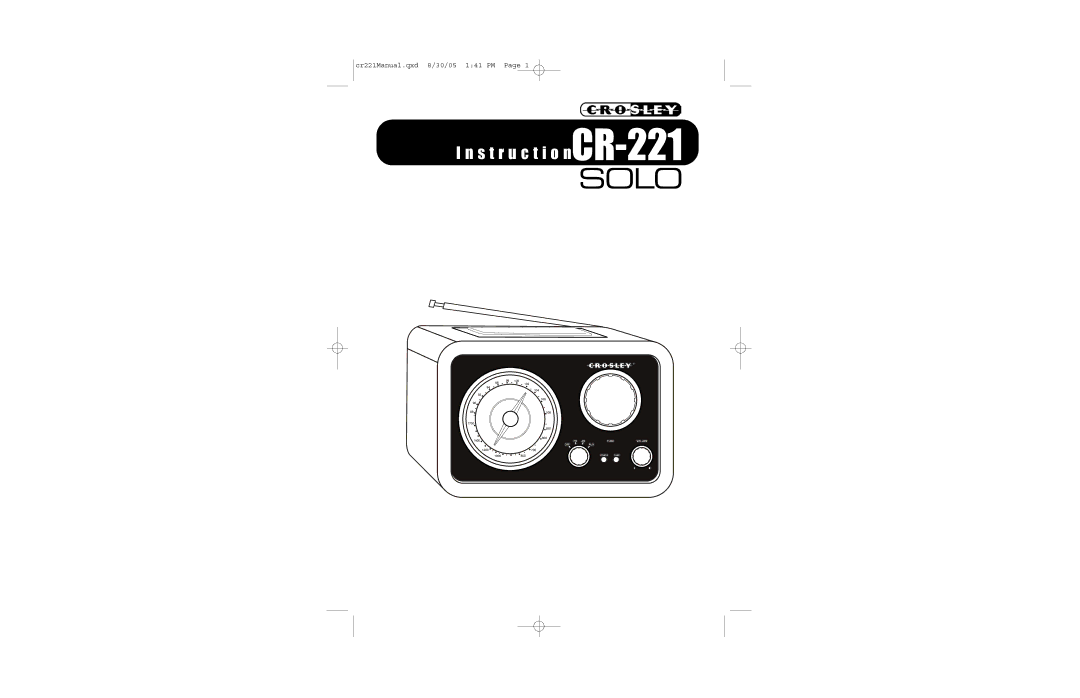 Crosley Radio CR221 Solo instruction manual S t r u c t i o nCR-221M a n u a l S O LO 