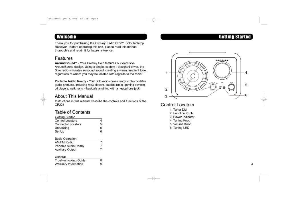 Crosley Radio CR221 Solo instruction manual Features, About This Manual, Table of Contents, Control Locators 