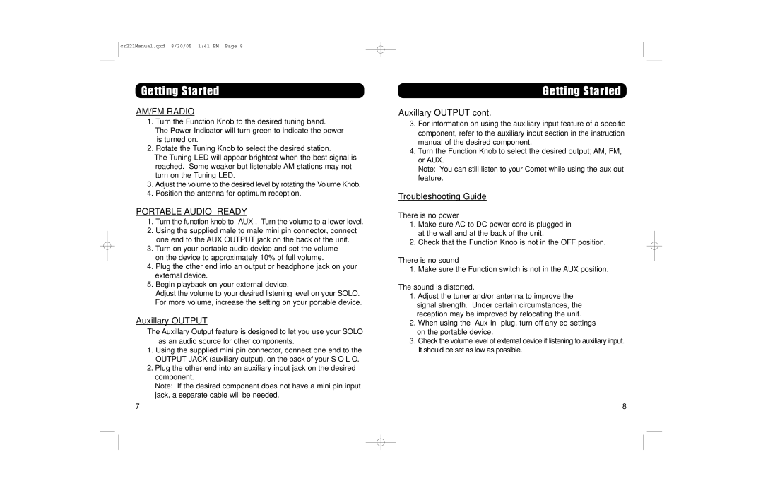 Crosley Radio CR221 Solo instruction manual AM/FM Radio 