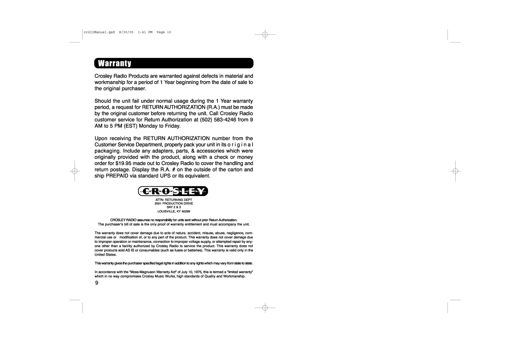 Crosley Radio CR221 Solo instruction manual 