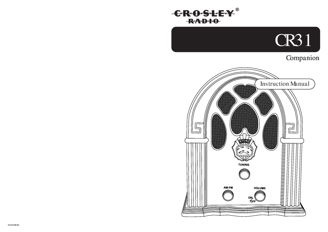 Crosley Radio CR31 instruction manual Companion, 910-244700-001 