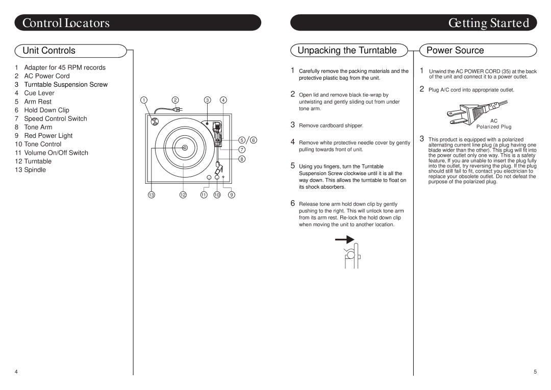 Crosley Radio CR48 instruction manual Control Locators Getting Started, Unit Controls, Power Source 