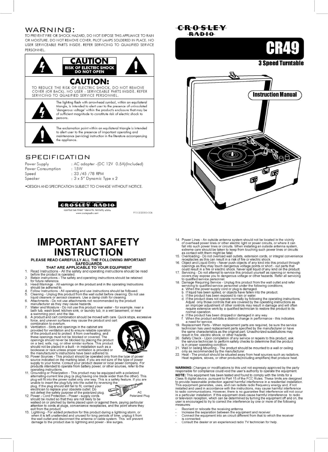 Crosley Radio CR49 manual 