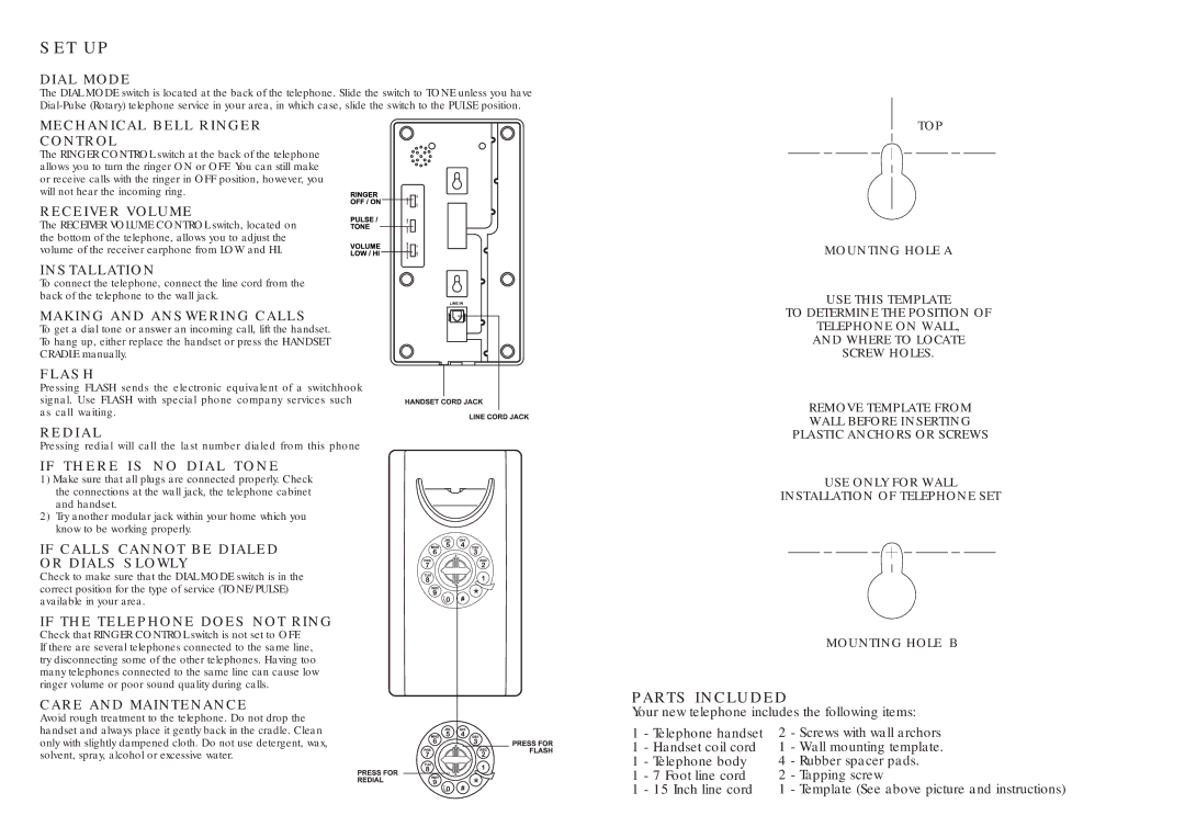 Crosley Radio CR55 Dial Mode, Mechanical Bell Ringer Control, Receiver Volume, Installation, Making and Answering Calls 