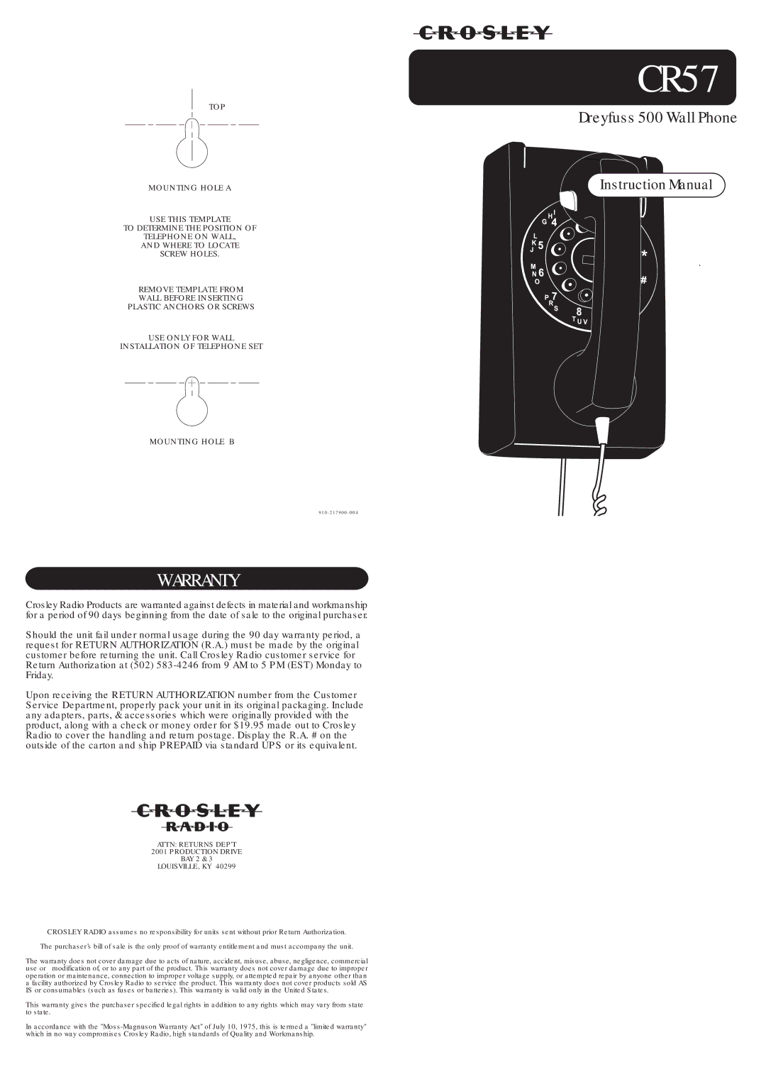 Crosley Radio CR57 warranty 