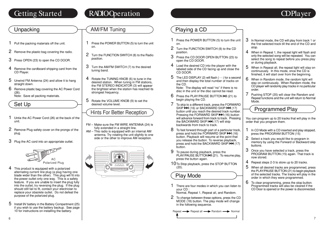 Crosley Radio CR612 instruction manual Radio Operation CD Player 