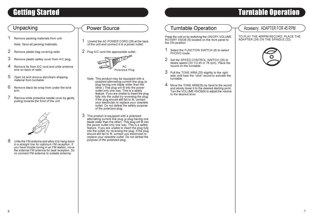 Crosley Radio CR73 instruction manual Turntable Operation, Power Source 