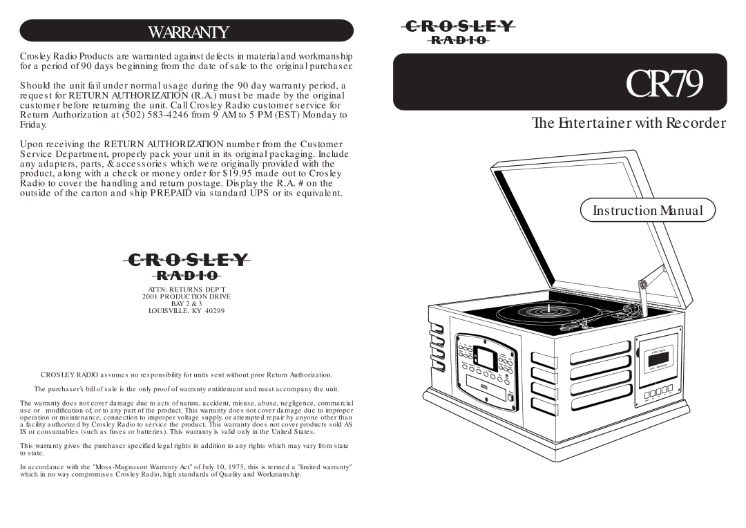 Crosley Radio CR79 instruction manual 