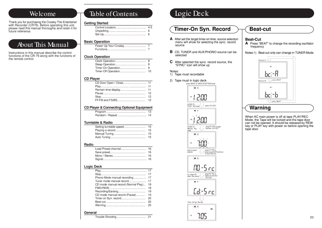 Crosley Radio CR79 instruction manual Logic Deck, Welcome 