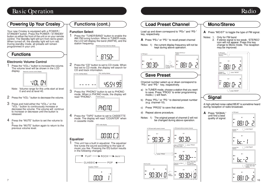 Crosley Radio CR79 instruction manual Basic Operation, Radio 