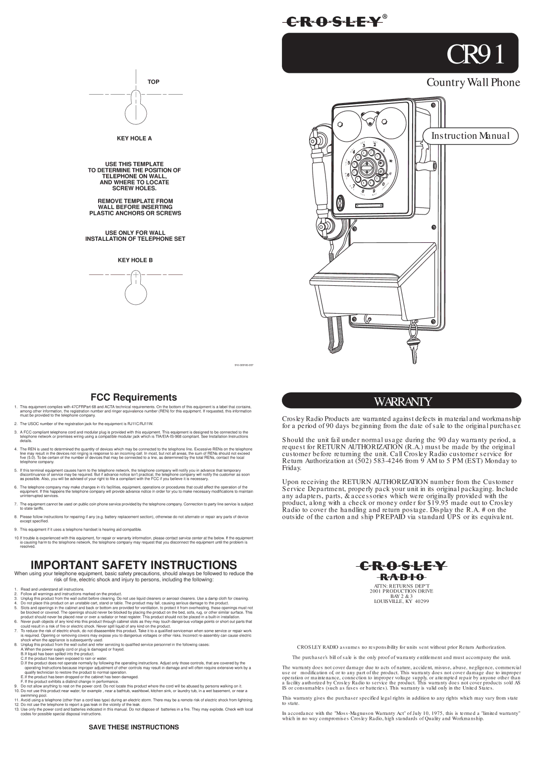 Crosley Radio CR91 warranty 