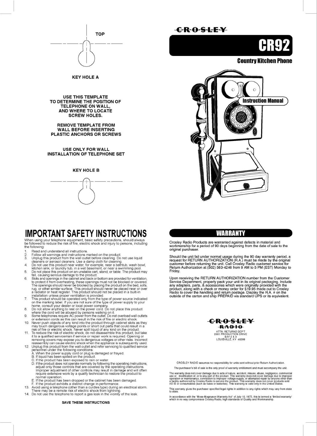 Crosley Radio CR92 manual 