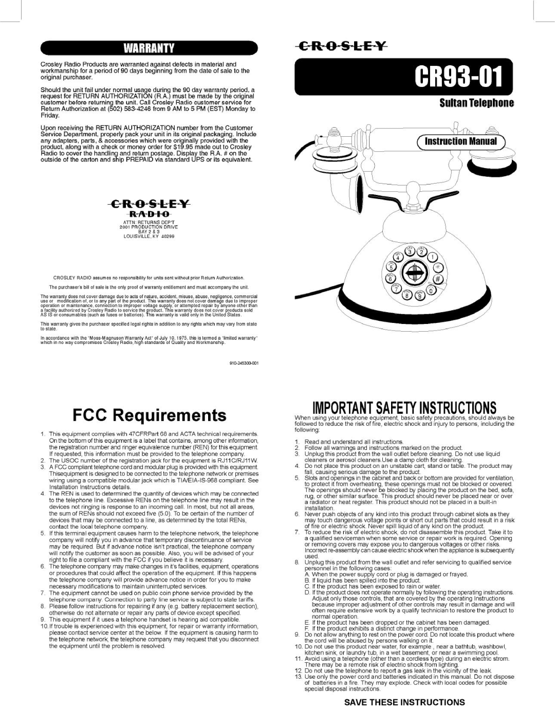 Crosley Radio CR93 manual 