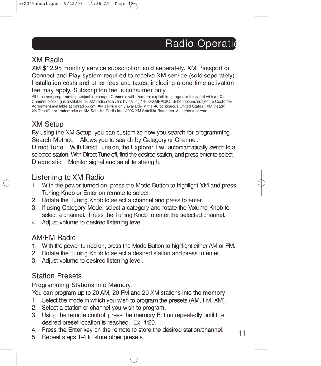 Crosley Radio cr-224, crosley explorer instruction manual Radio Operation 