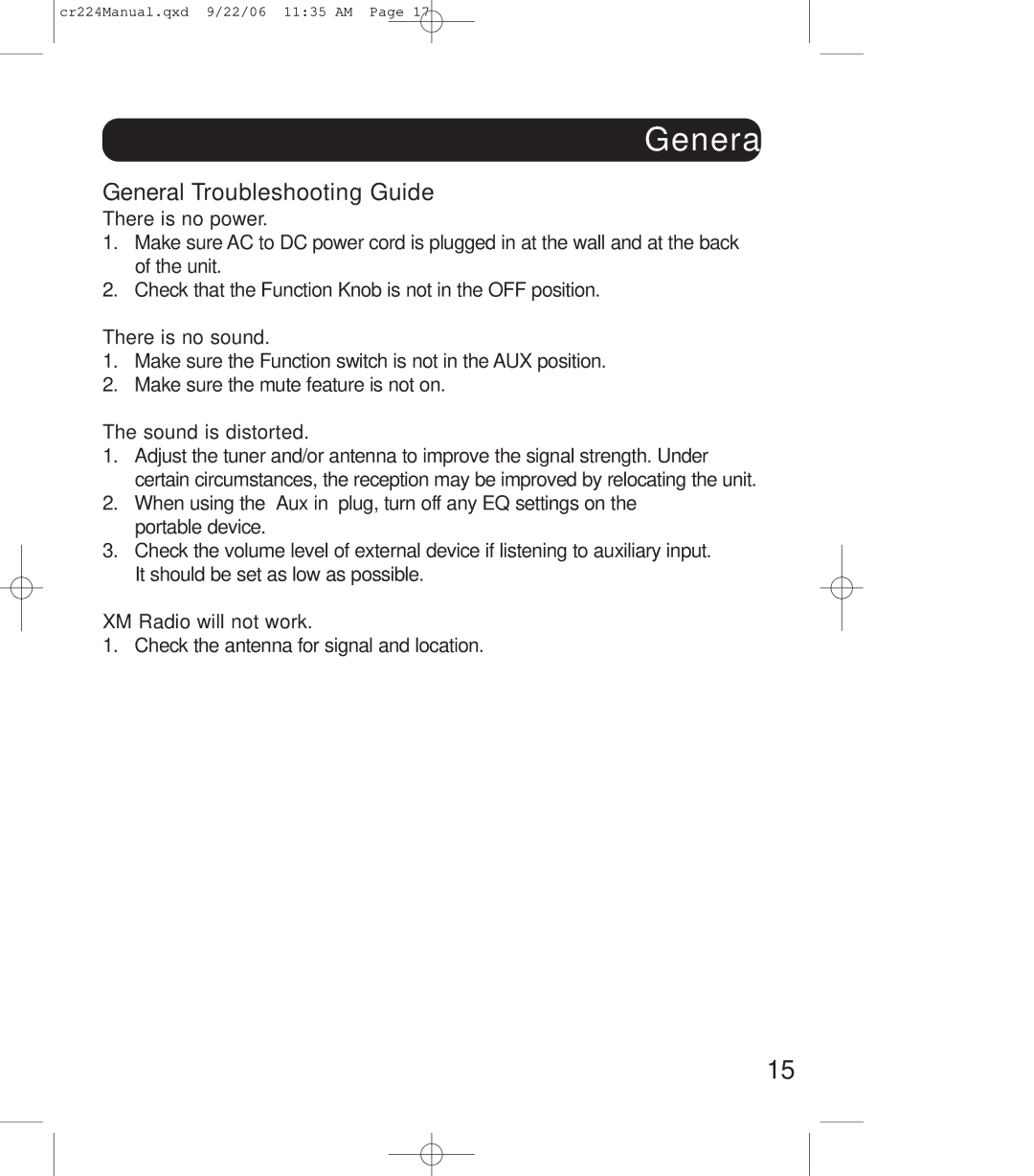 Crosley Radio cr-224, crosley explorer instruction manual General Troubleshooting Guide 