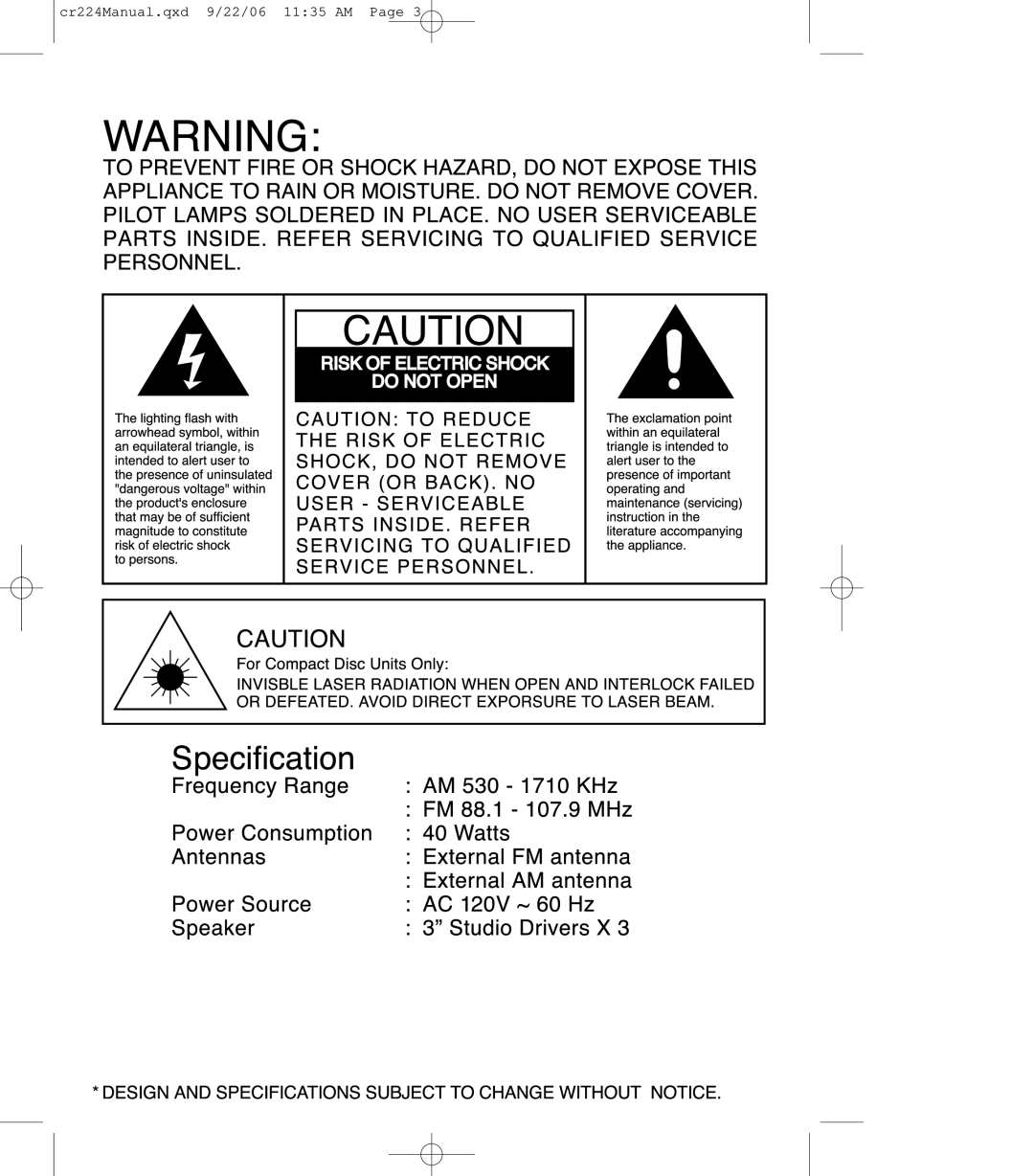 Crosley Radio cr-224, crosley explorer instruction manual Cr224Manual.qxd 9/22/06 1135 AM 