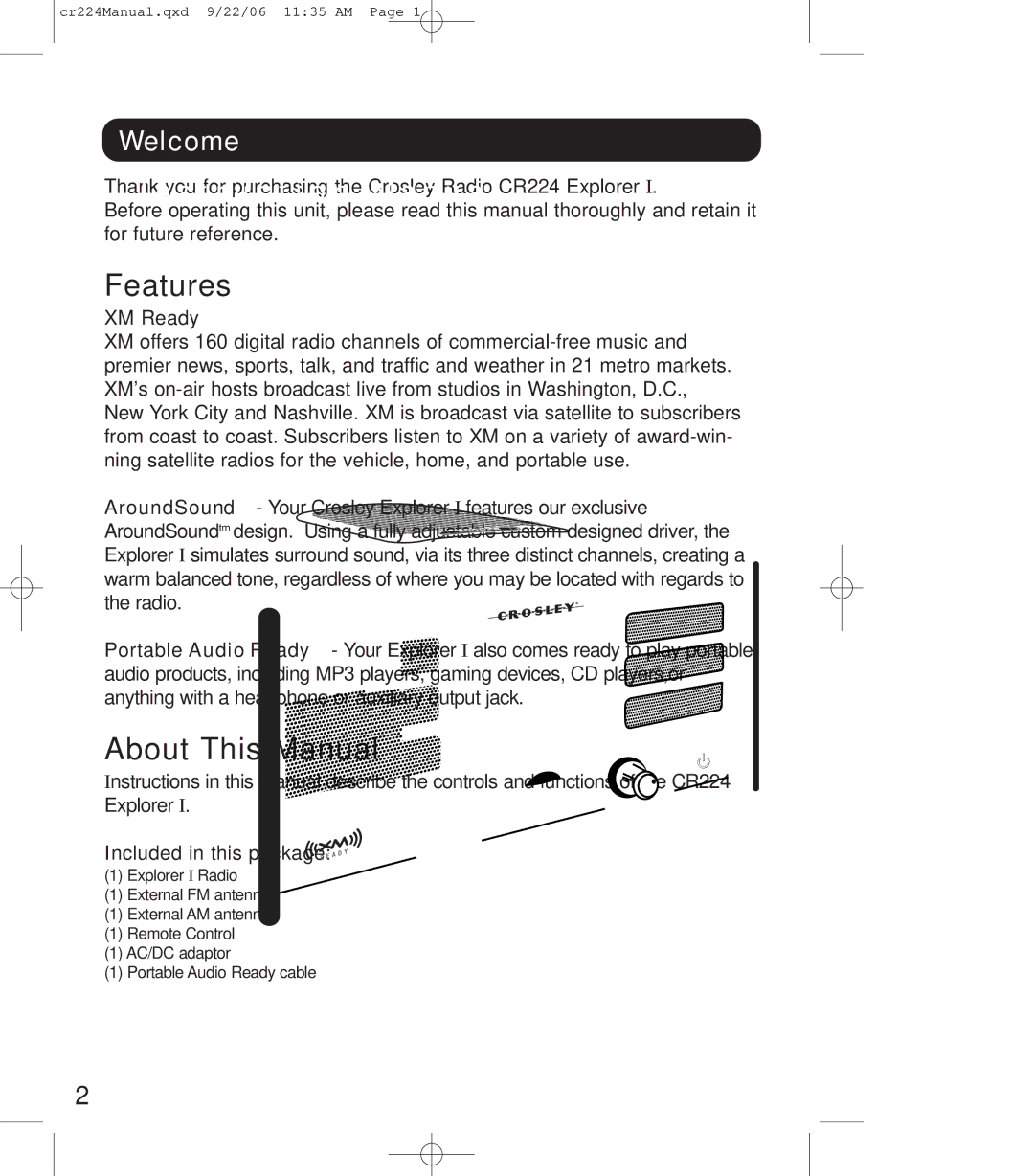 Crosley Radio crosley explorer, cr-224 instruction manual Welcome, Features 