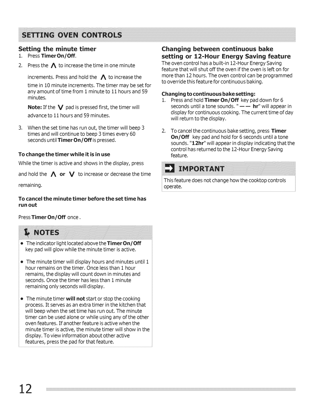 Crosley Range Setting the minute timer, Press TimerOn/Off, To change the timer while it is in use, Run out 