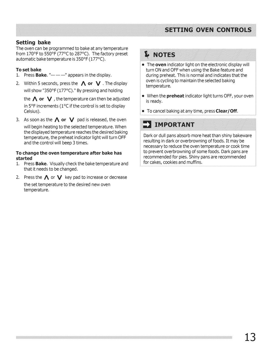 Crosley Range important safety instructions Setting bake, To set bake, Started 