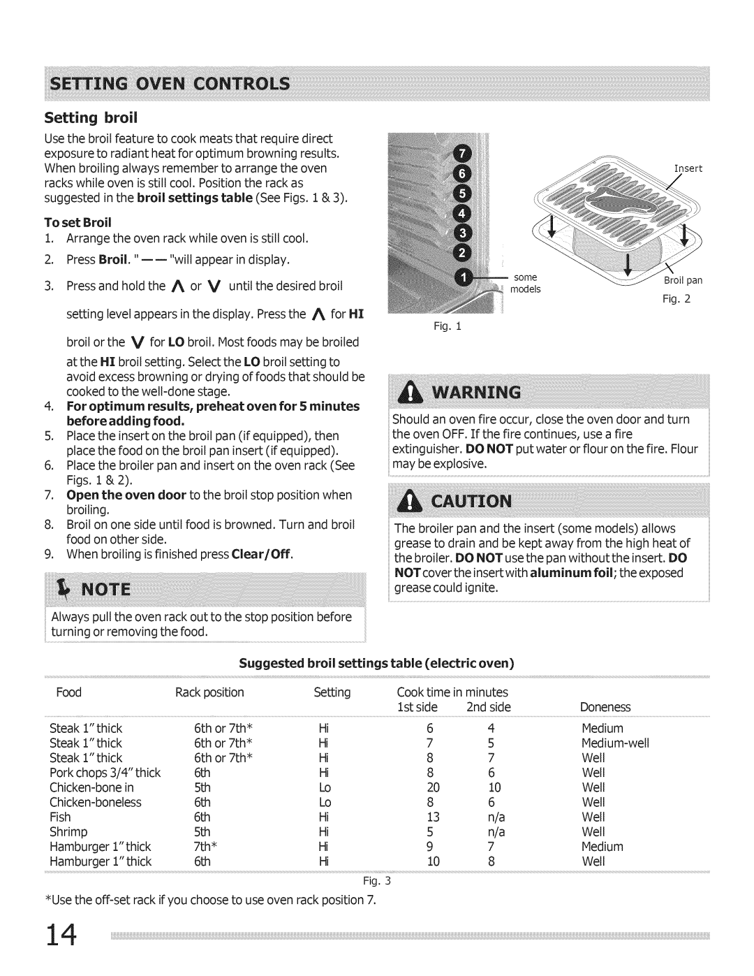 Crosley Range important safety instructions Setting broil 