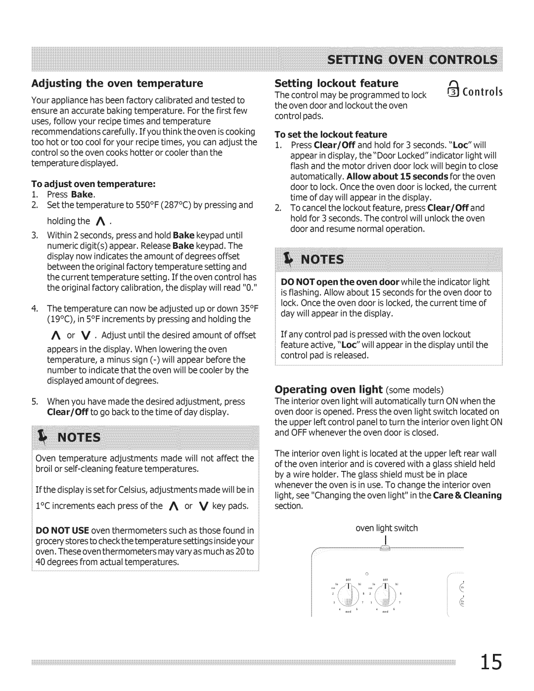 Crosley Range important safety instructions Adjusting the oven temperature, Setting lockout feature Controls 