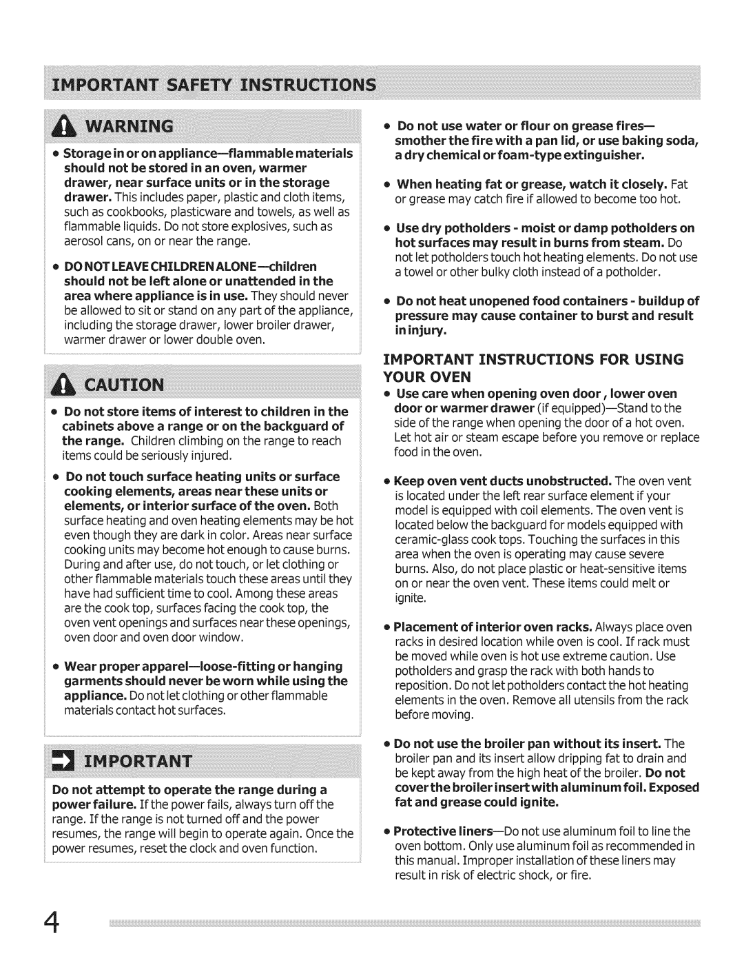 Crosley Range important safety instructions Important Instructions for Using Your Oven 