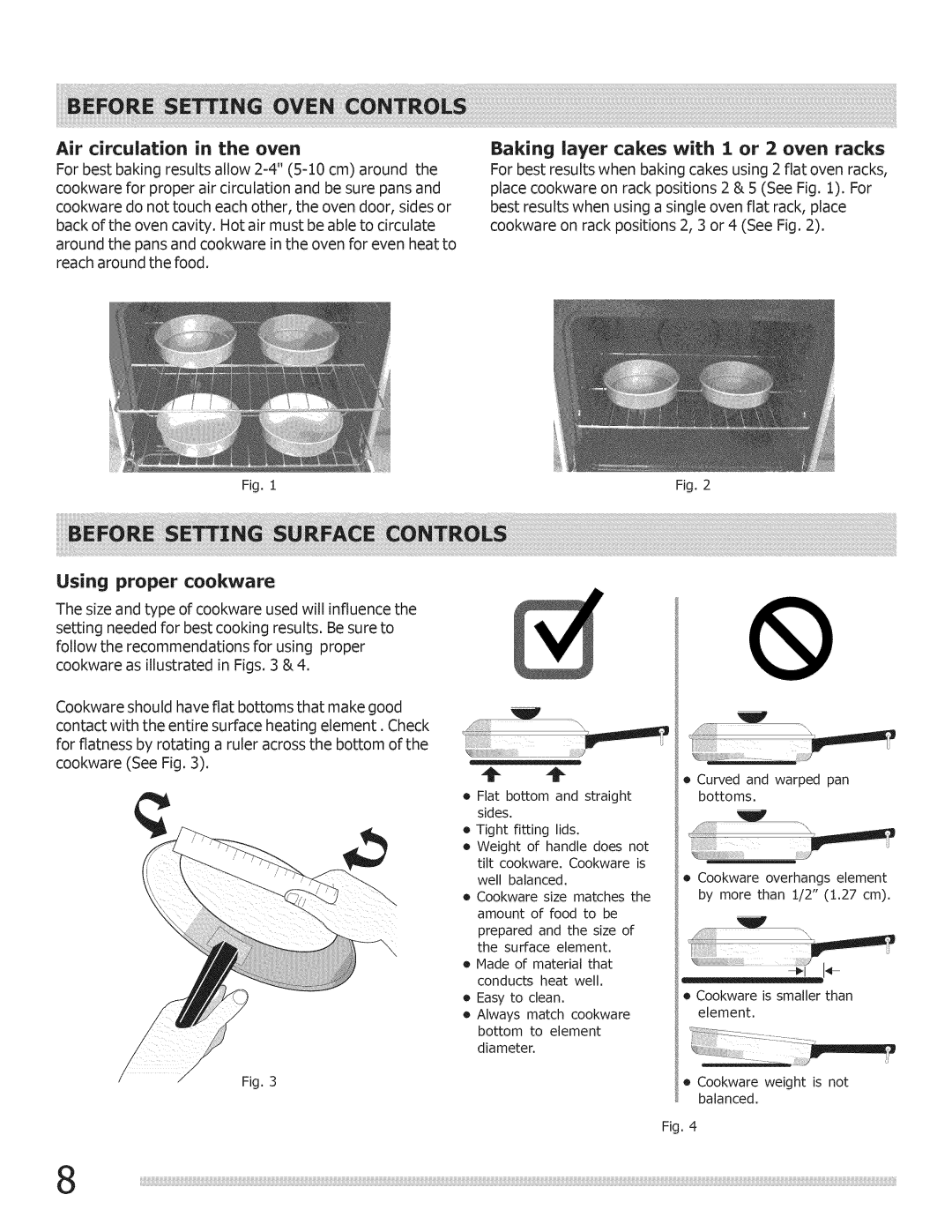 Crosley Range Air circulation in the oven, Baking layer cakes with 1 or 2 oven racks, Using proper cookware 