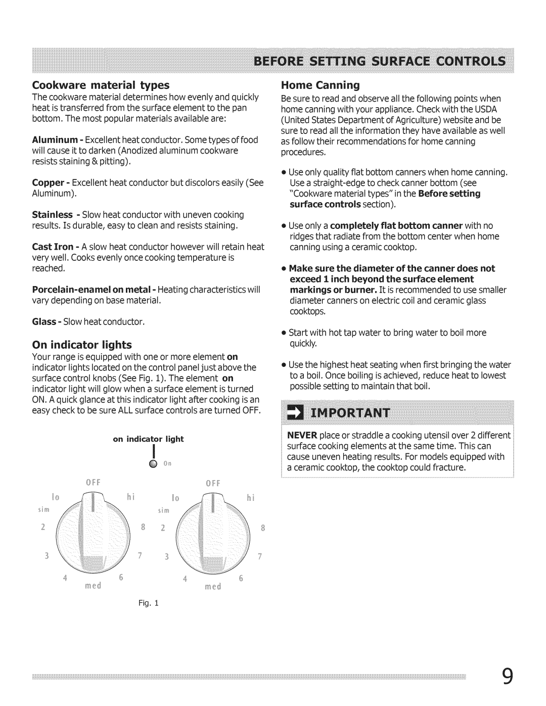 Crosley Range important safety instructions Glass Slow heat conductor On indicator lights, Home Canning 