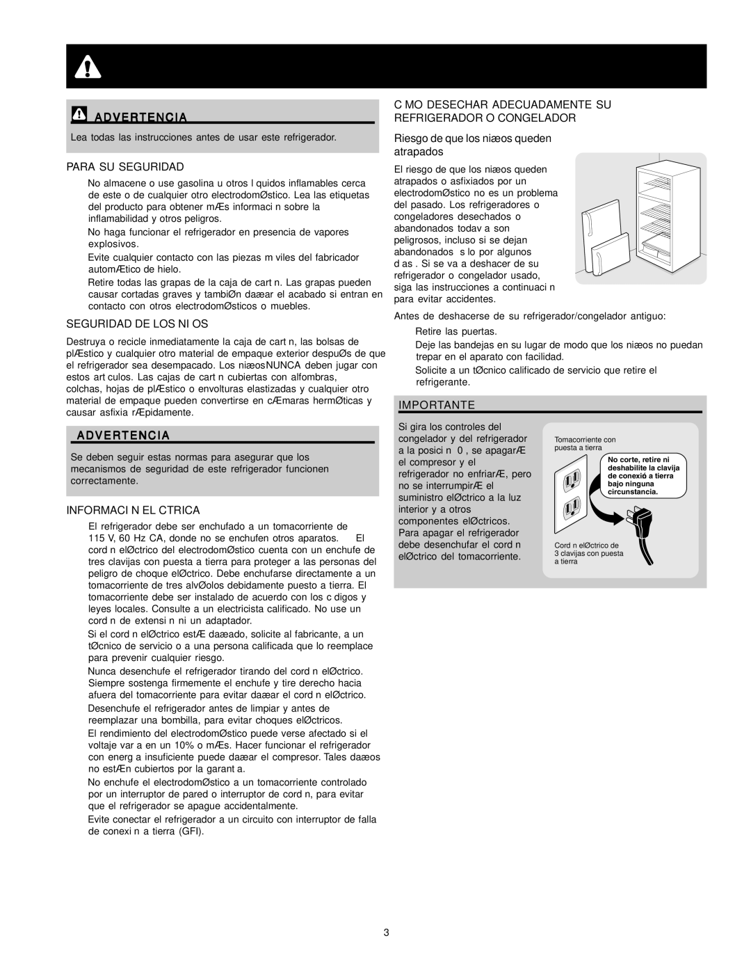 Crosley Refrigerator Top Mount manual Instrucciones Importantes DE Seguridad 