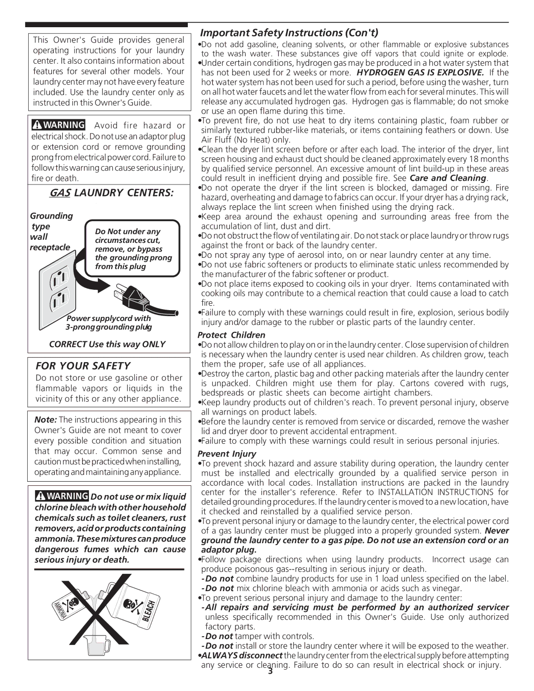 Crosley Tumble Action Laundry Center manual GAS Laundry Centers, For Your Safety, Important Safety Instructions 