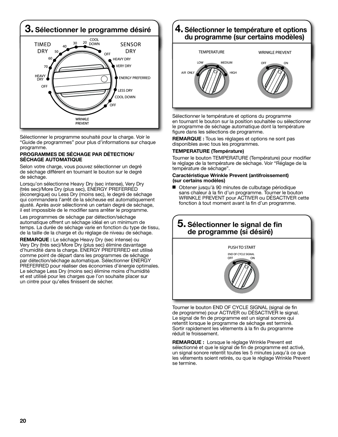 Crosley W10097009A, W10096992A warranty Sélectionner le signal de fin de programme si désiré, Temperature Température 