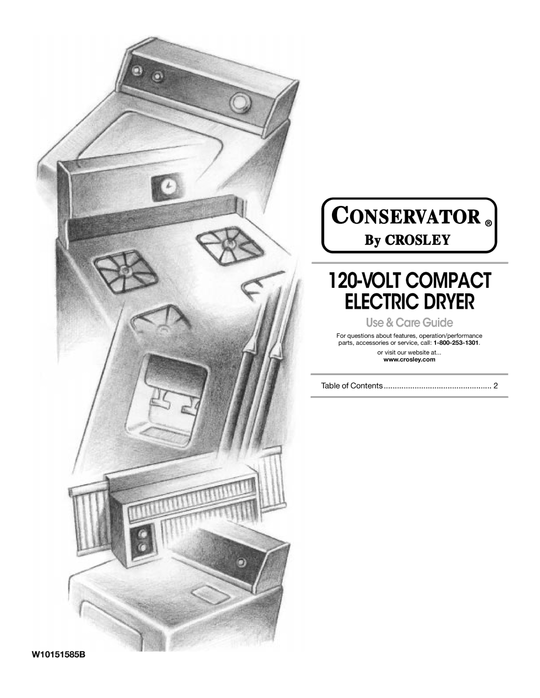 Crosley W10151585B manual Volt Compact Electric Dryer, Use & Care Guide 