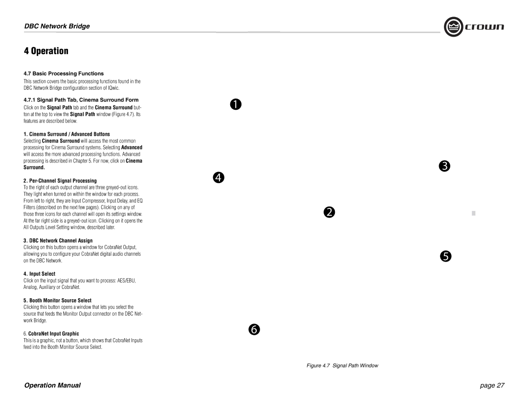 Crown 137769-3 Basic Processing Functions, Signal Path Tab, Cinema Surround Form, Cinema Surround / Advanced Buttons 