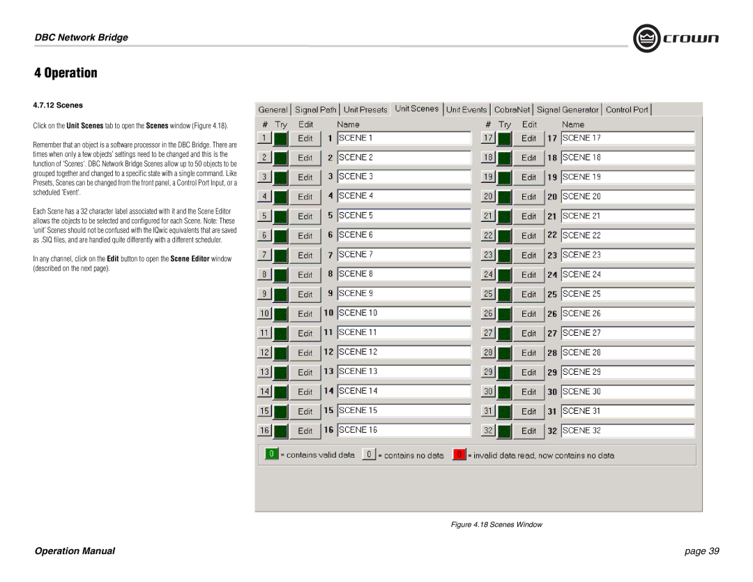 Crown 137769-3 operation manual Scenes Window 