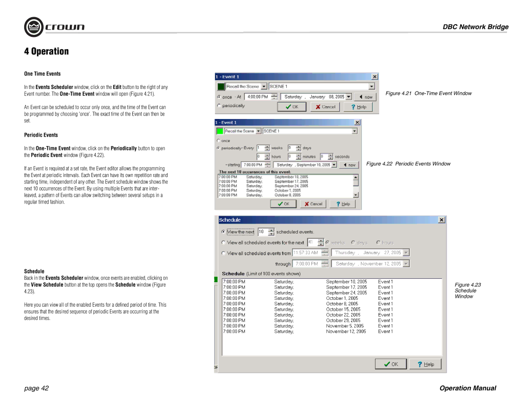 Crown 137769-3 operation manual One Time Events, Periodic Events, Schedule 