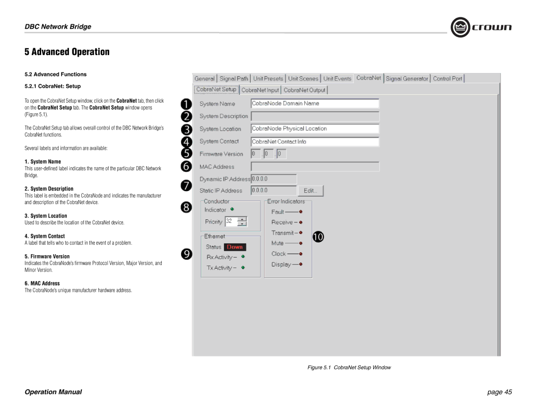 Crown 137769-3 System Name, System Description, System Location, System Contact, Firmware Version, MAC Address 