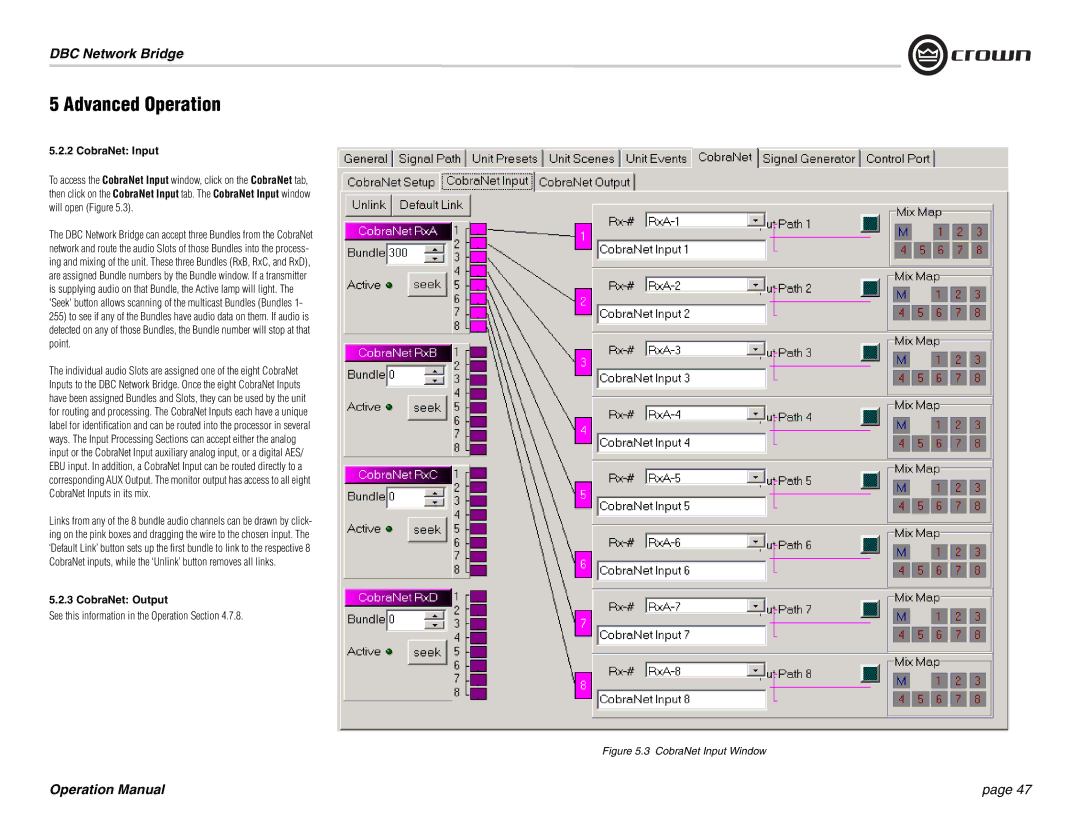 Crown 137769-3 operation manual CobraNet Input Window 