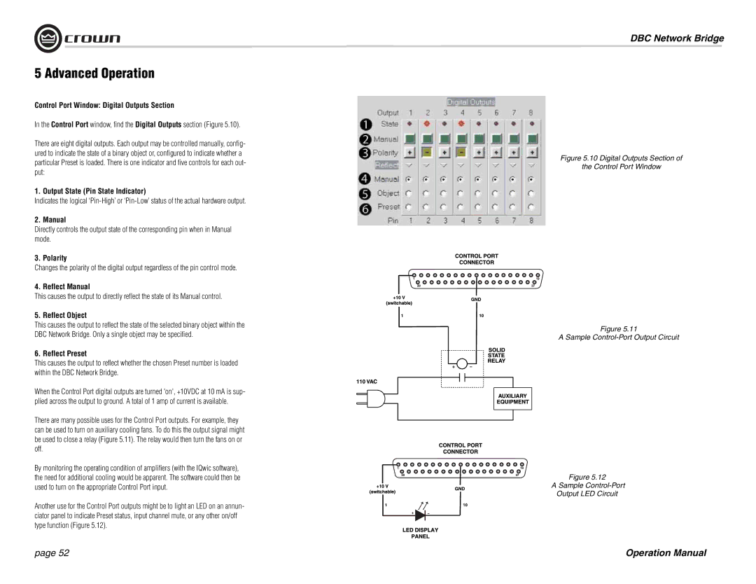 Crown 137769-3 Control Port Window Digital Outputs Section, Output State Pin State Indicator, Manual, Polarity 