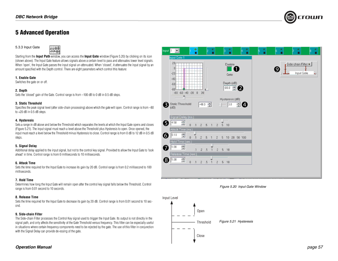 Crown 137769-3 operation manual Depth, Static Threshold, Hysteresis, Signal Delay, Hold Time, Side-chain Filter 