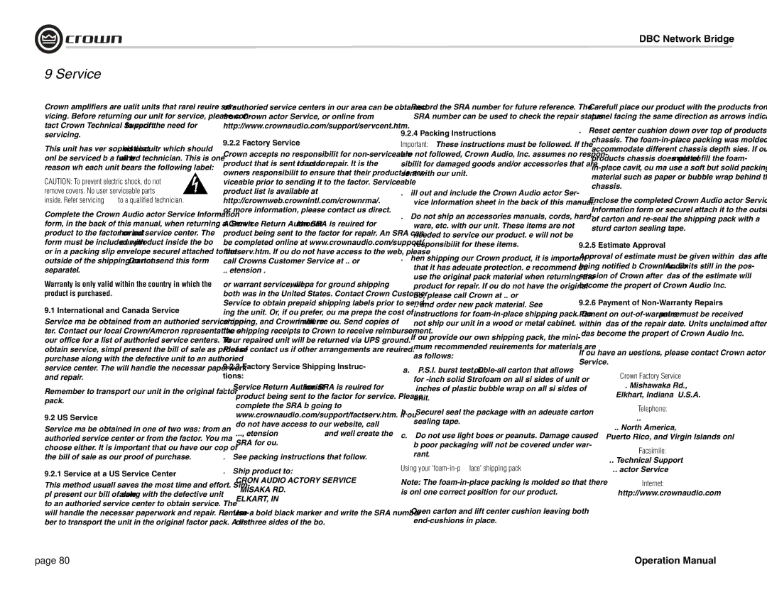 Crown 137769-3 operation manual Service 