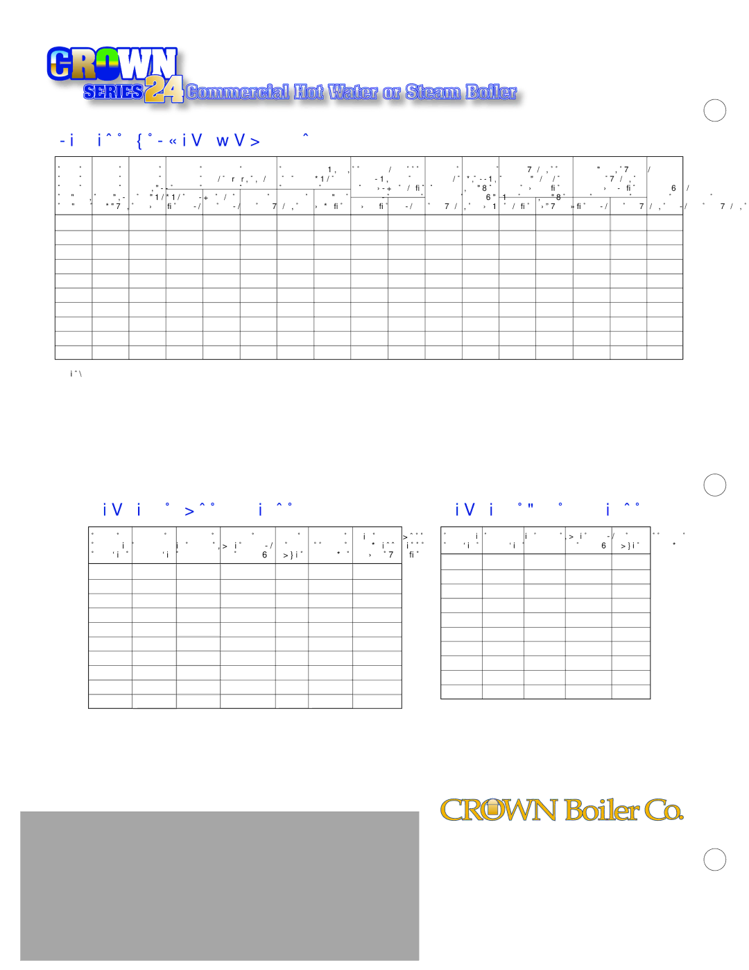 Crown 29PT9467S manual Series 24 Speciﬁcations, Beckett Gas Burners Natural Gas, Beckett Oil Burners 